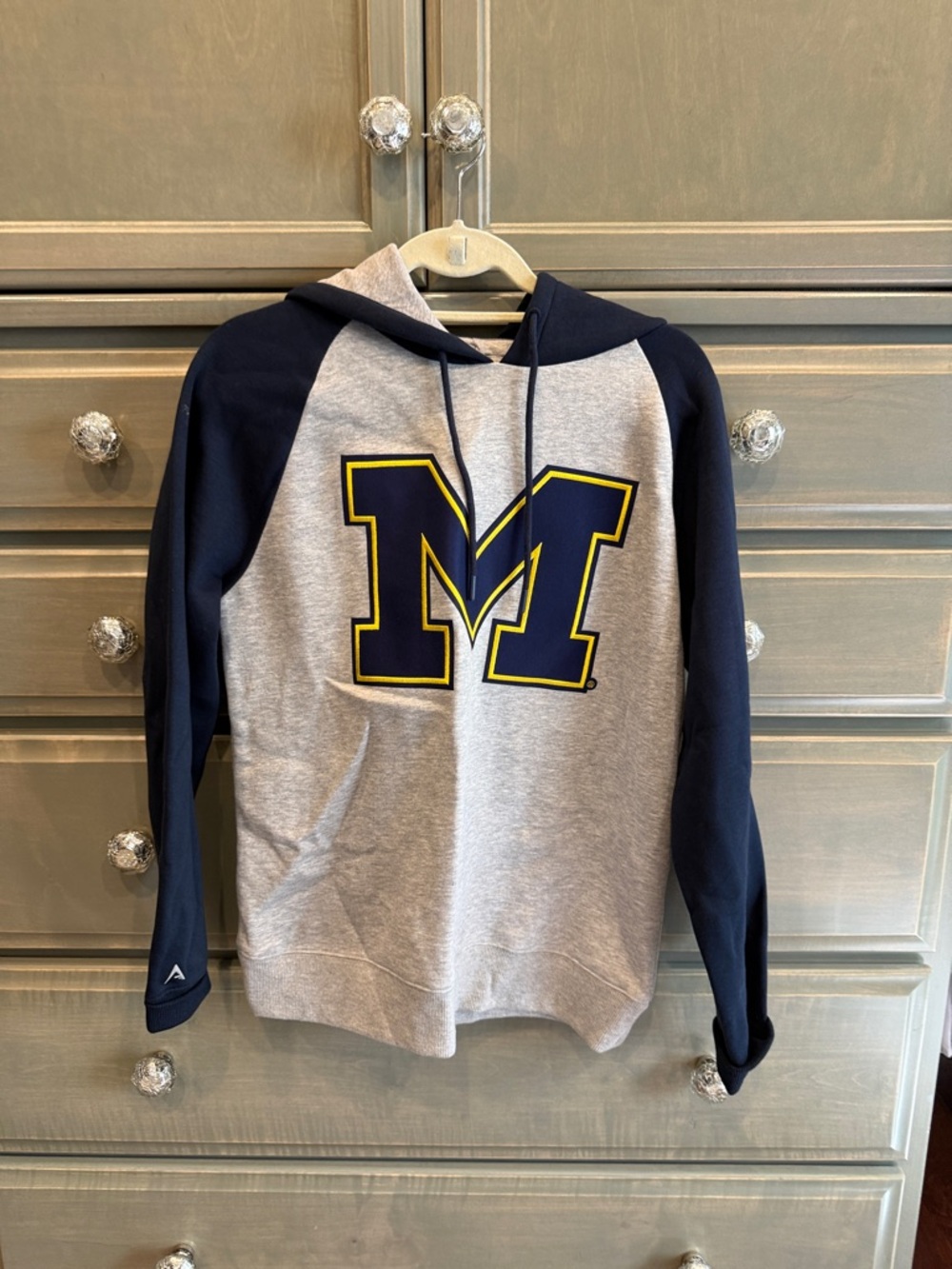 Antigua Gray and Navy 'M' Raglan Hooded Sweatshirt